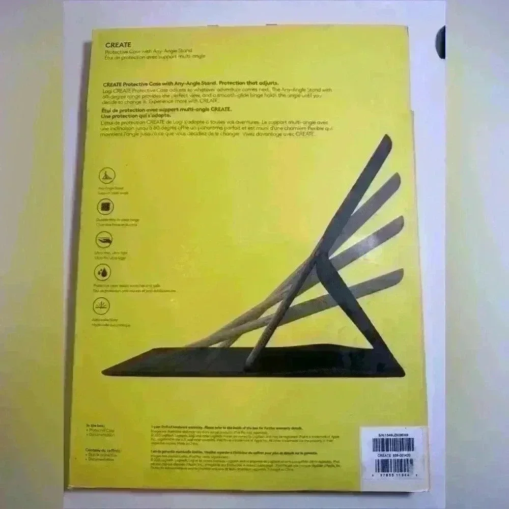 Logitech Logi PURPLE iPad PRO Create Protective Case Any Angle Stand Fold 12.9in
